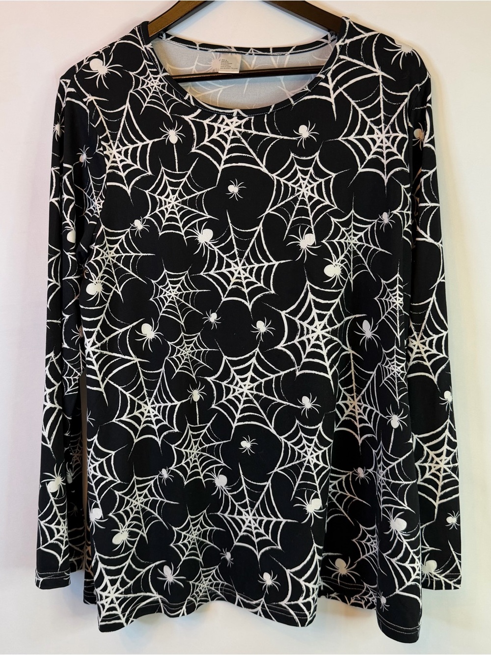Unbranded Spider Top Womens XL Black White Spider Webs Long Sleeve